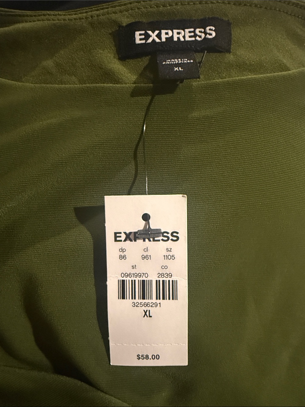 New Express women’s Olive Green long Sleeve Blouse Size XL